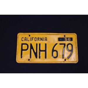 1956 California Yellow & Black Vehicle License Plate PNH 679